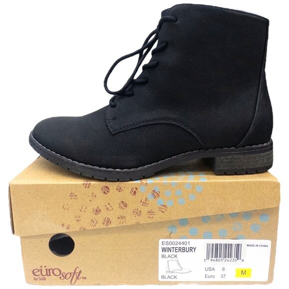 EuroSoft Women's Boots Winterbury Size 6  Black Lace Up Ankle Bootie - Picture 1 of 7